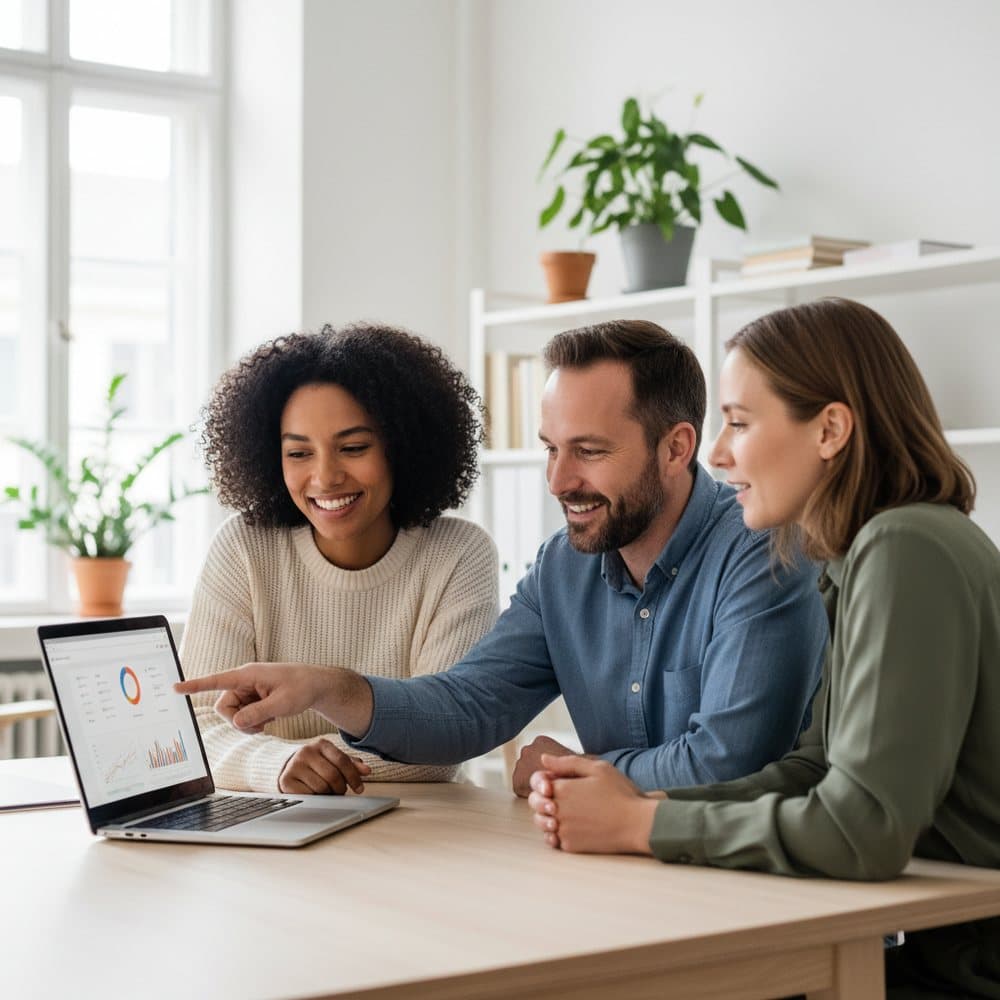 Three people at a laptop, looking at Fieldnote